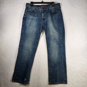 Denigma Standard Mens Jeans Straight Fit Blue‎ Denim Distressed